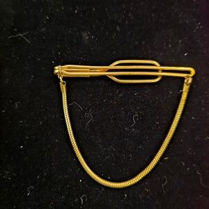 Vintage Gold Tie Bar Clip with Chain